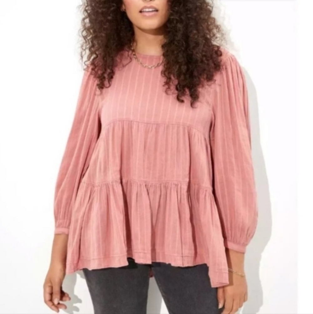 American Eagle AEO Peach Peplum Blouse Woman's Small S Boho Bohemian Open Back